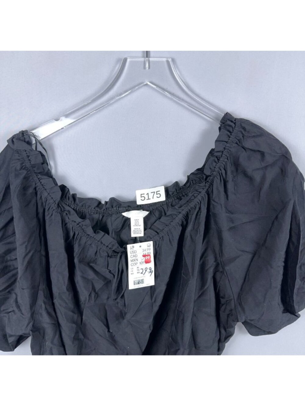 H&M Tiered Midi Dress Size  XL Black Puff Sleeve Ruffled Neck Off Shoulder - Picture 11 of 11